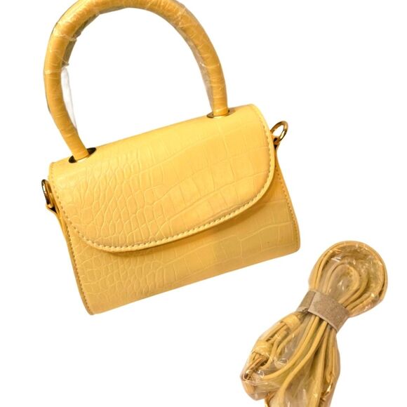 Butter Yellow Croc-Embossed Handbag Mini Style Crossover Bag NEW Cottage Core - Picture 2 of 9